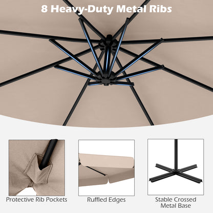 10 Feet Patio Cantilever Umbrella with Cover Tilt Adjustment and Ruffled Edge-Beige
