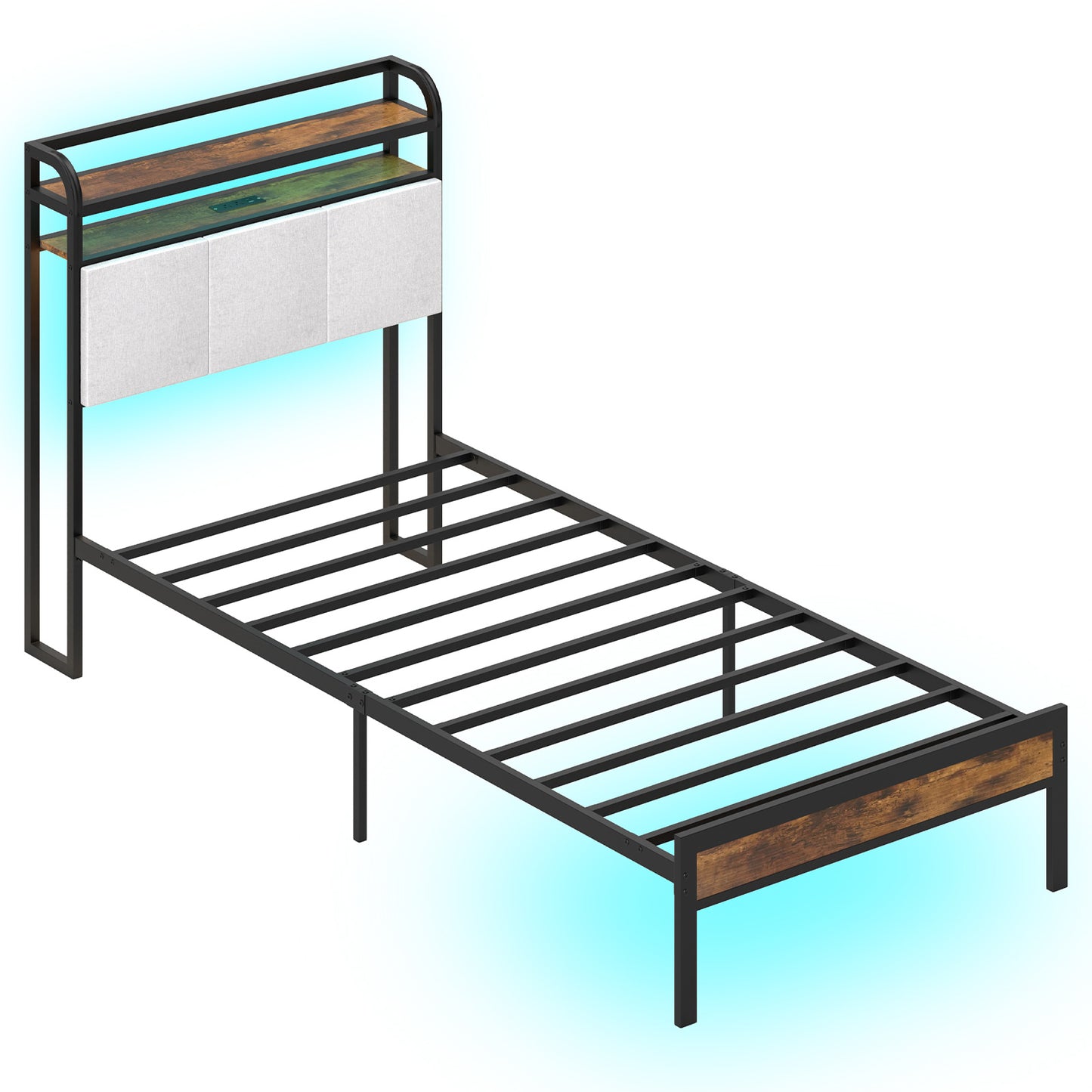 Twin/Full/Queen/King Size Bed Frame with LED Light and Charging Station-Twin Size Kids Crystal