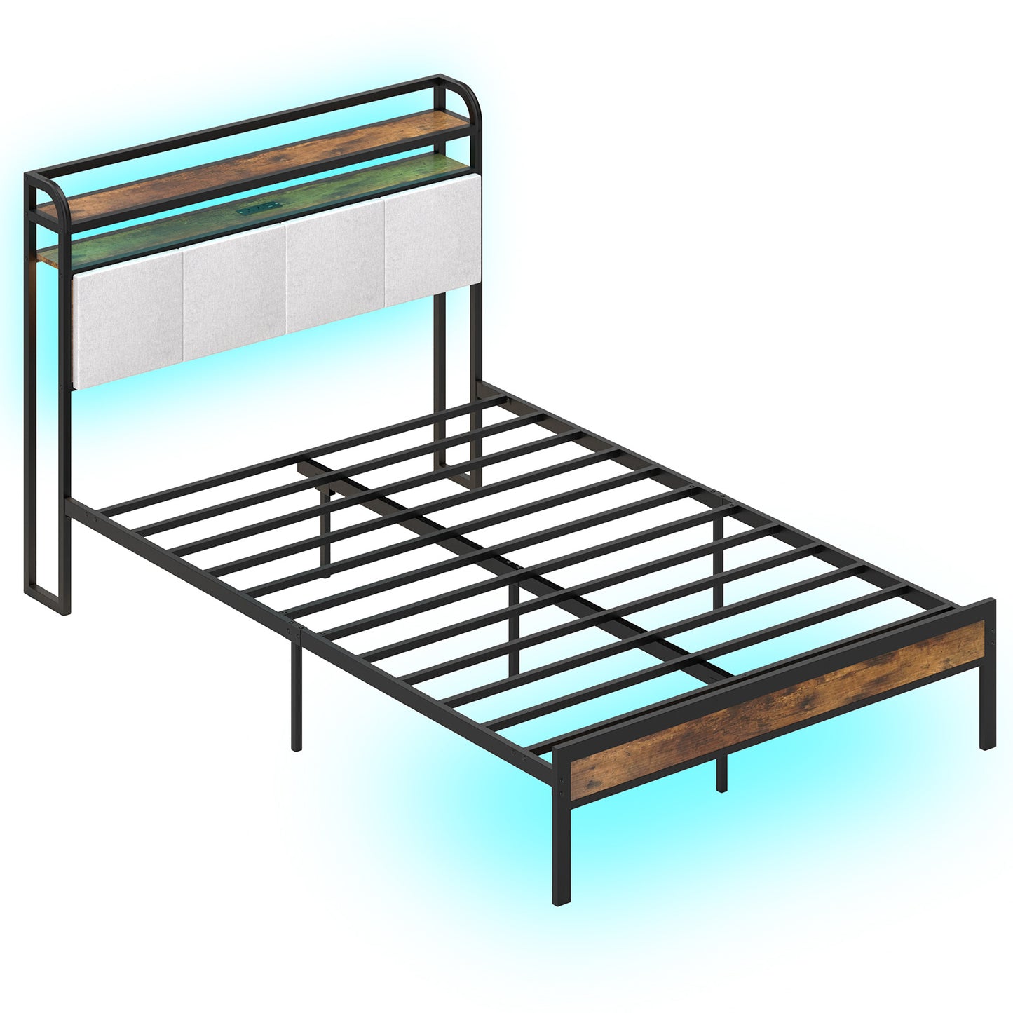 Twin/Full/Queen/King Size Bed Frame with LED Light and Charging Station-Full Size Kids Crystal