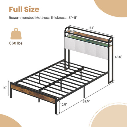Twin/Full/Queen/King Size Bed Frame with LED Light and Charging Station-Full Size