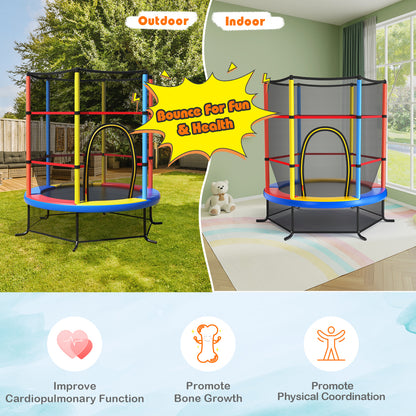 55 Inch Kids Recreational Trampoline Bouncing Jumping Mat with Enclosure Net-Yellow