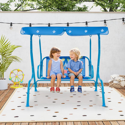 2-Seater Kids Patio Swing with Metal Stand and Adjustable Canopy-Bule