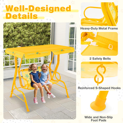 2-Seater Kids Patio Swing with Metal Stand and Adjustable Canopy-Yellow