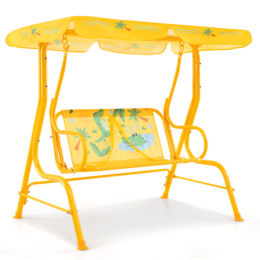 2-Seater Kids Patio Swing with Metal Stand and Adjustable Canopy-Yellow Kids Crystal