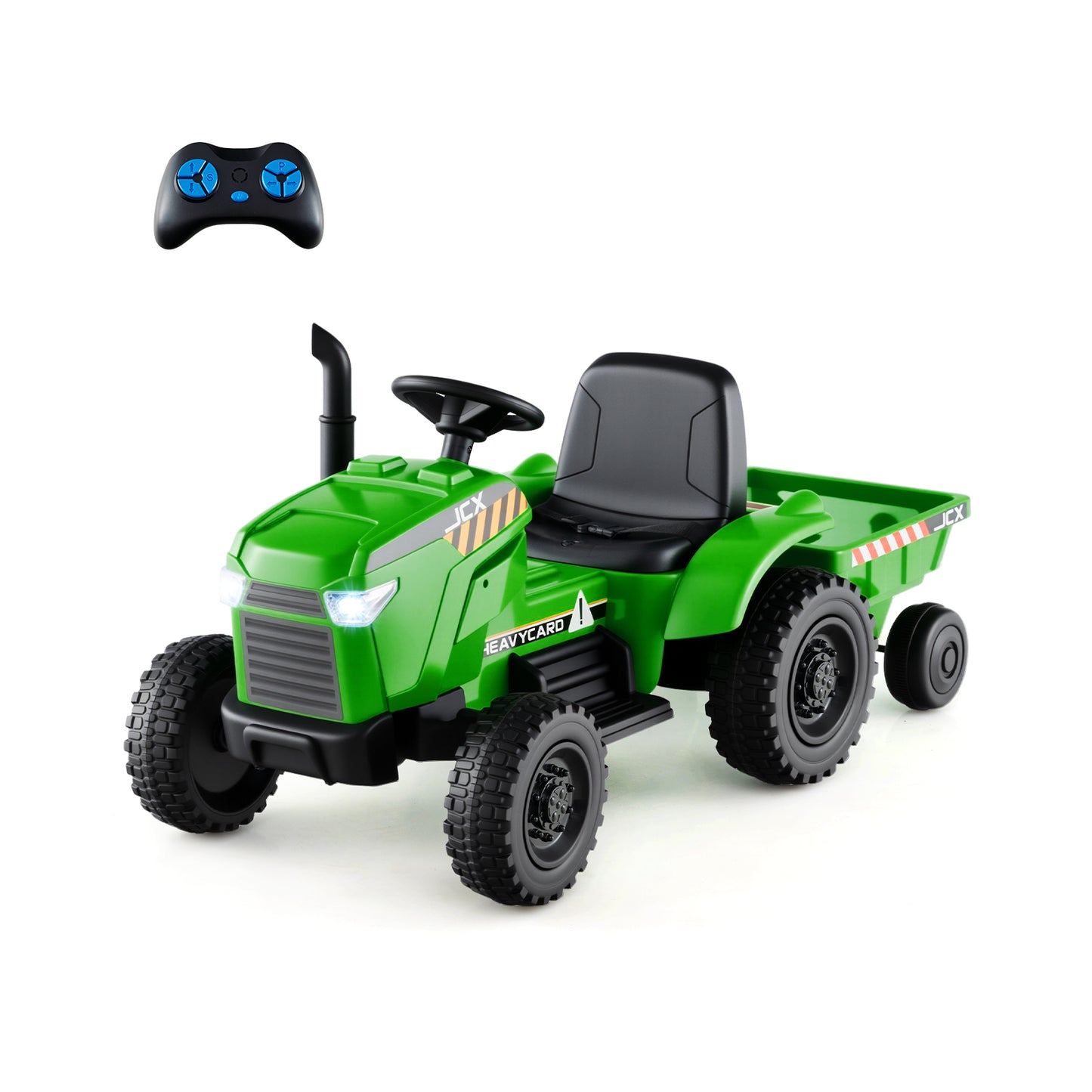 12V 2-in-1 Kids Ride On Tractor with Trailer and 3-Gear Shift-Green