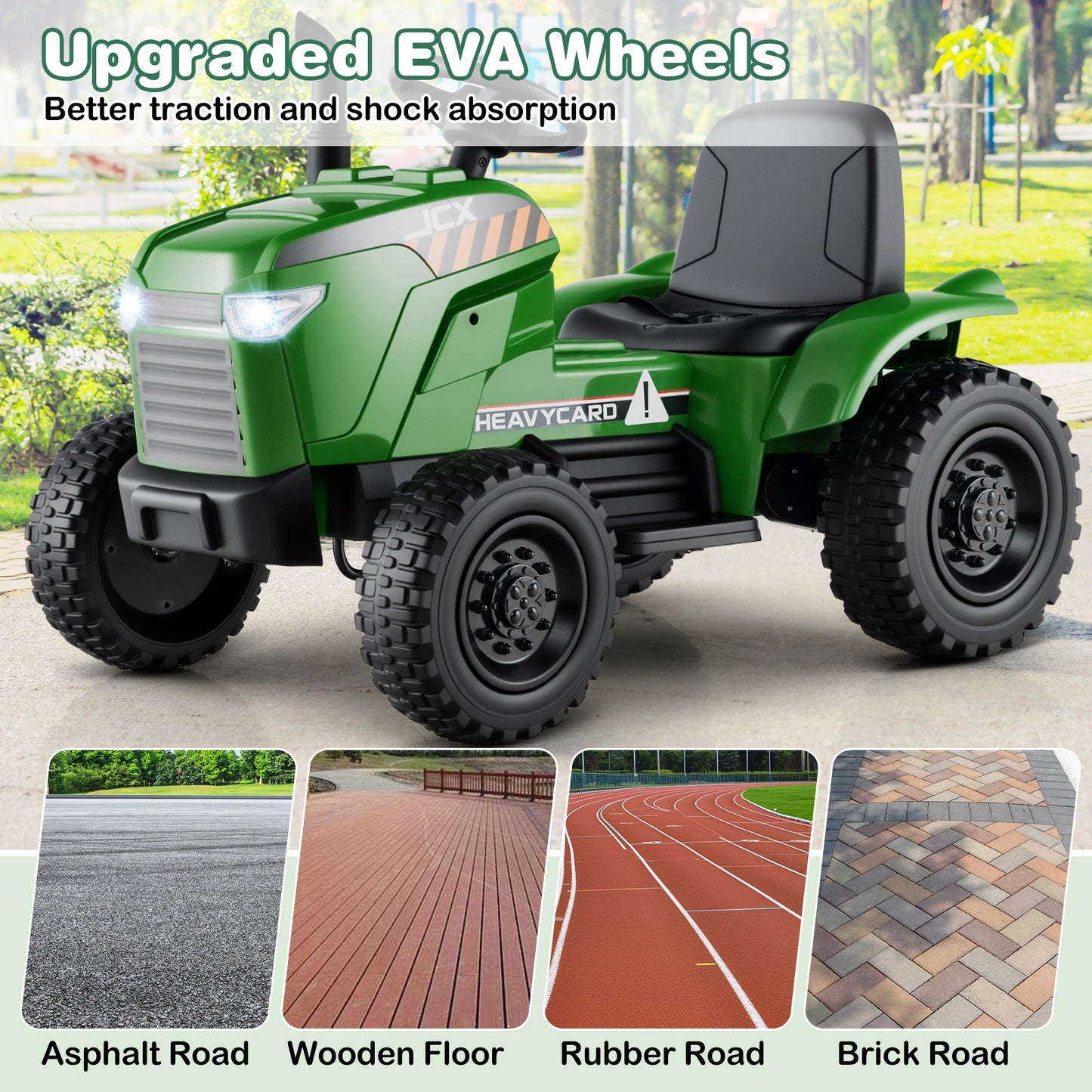 12V 2-in-1 Kids Ride On Tractor with Trailer and 3-Gear Shift-Grayish Green