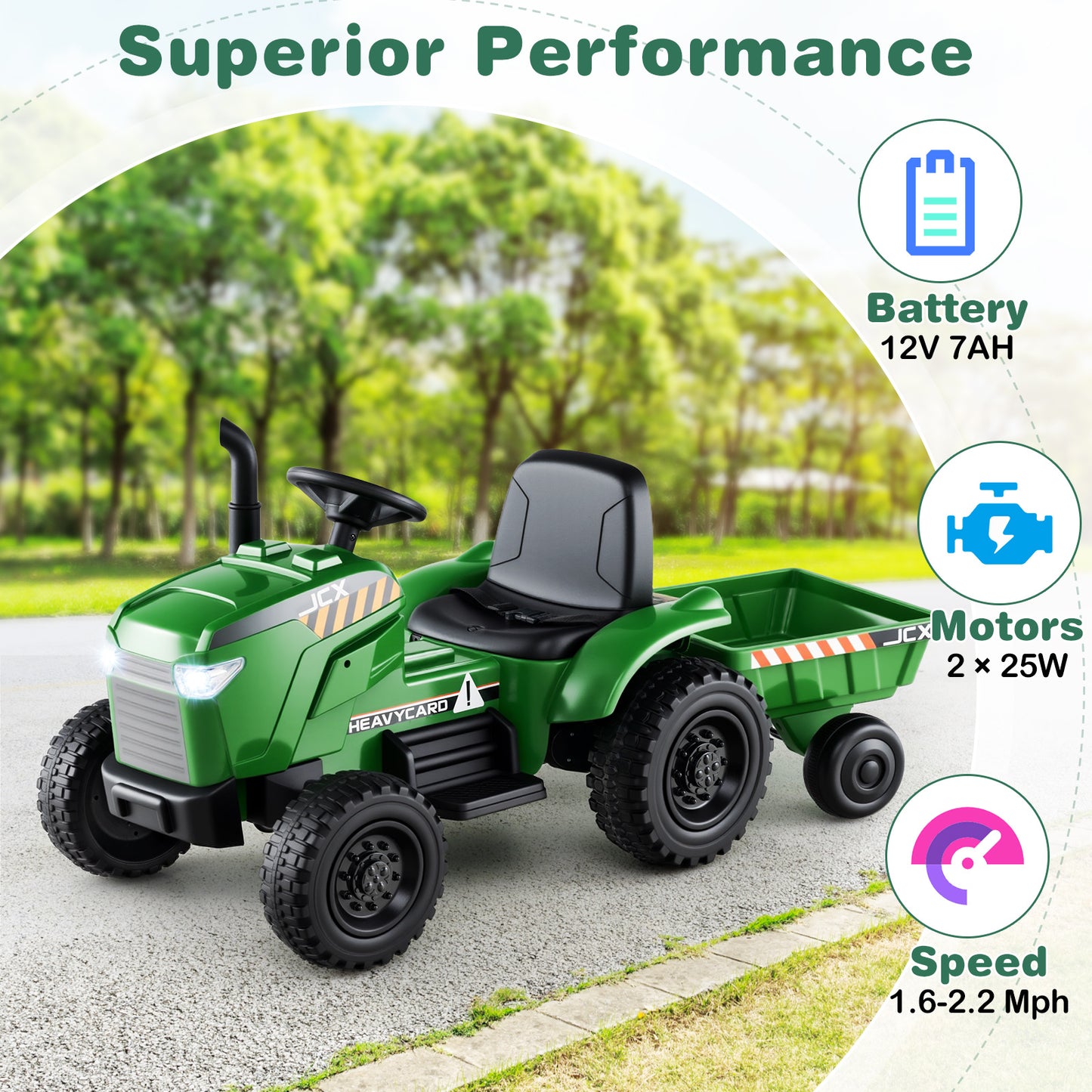 12V 2-in-1 Kids Ride On Tractor with Trailer and 3-Gear Shift-Grayish Green