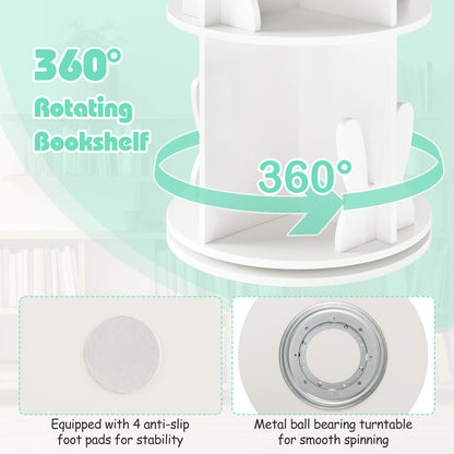 2 Tier Freestanding Kids Rotating Bookshelf Storage Rack with Bunny Baffles-White