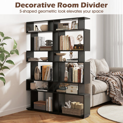6-Tier Geometric Bookshelf with 2 Anti-Tipping Kits for Home Office-Black