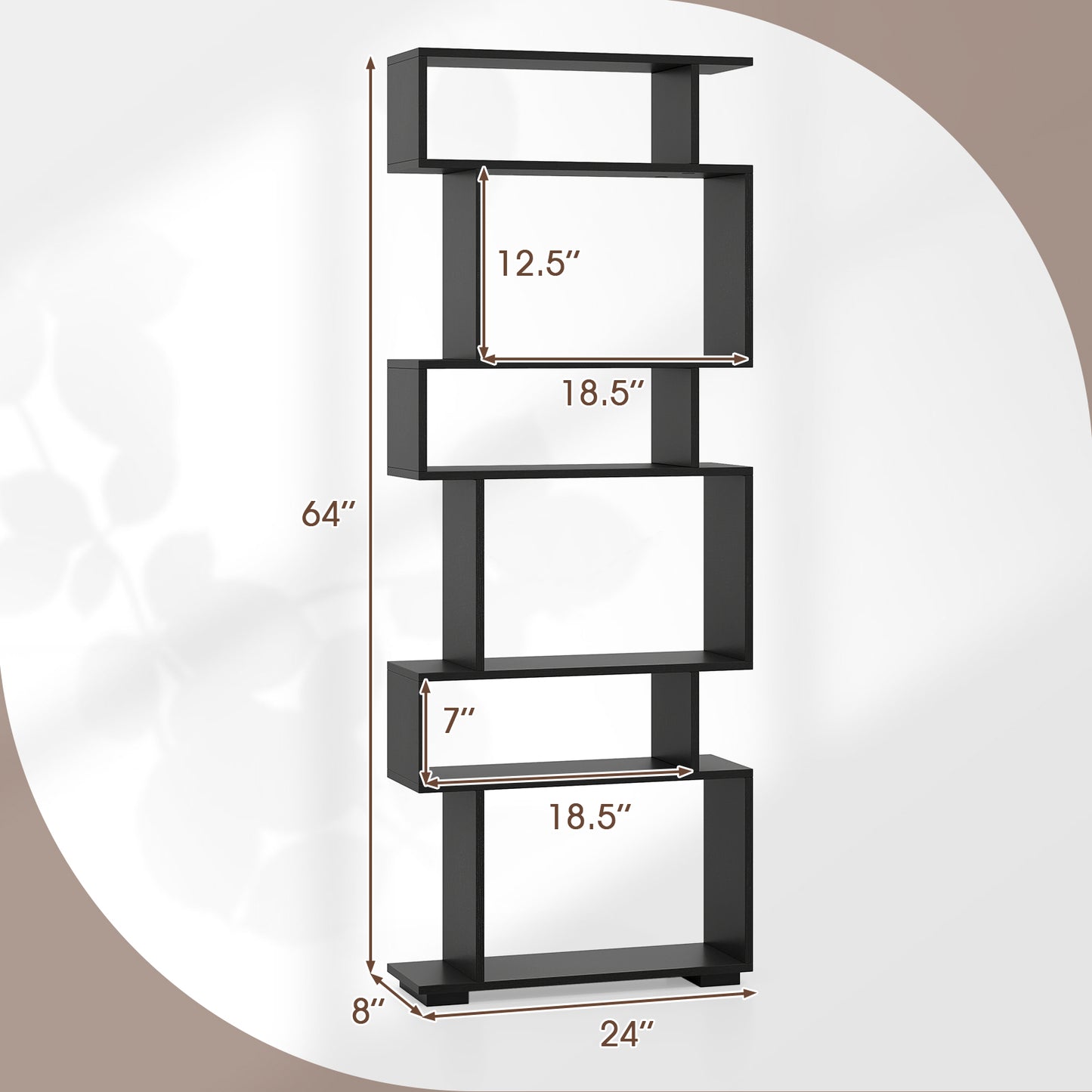 6-Tier Geometric Bookshelf with 2 Anti-Tipping Kits for Home Office-Black Kids Crystal