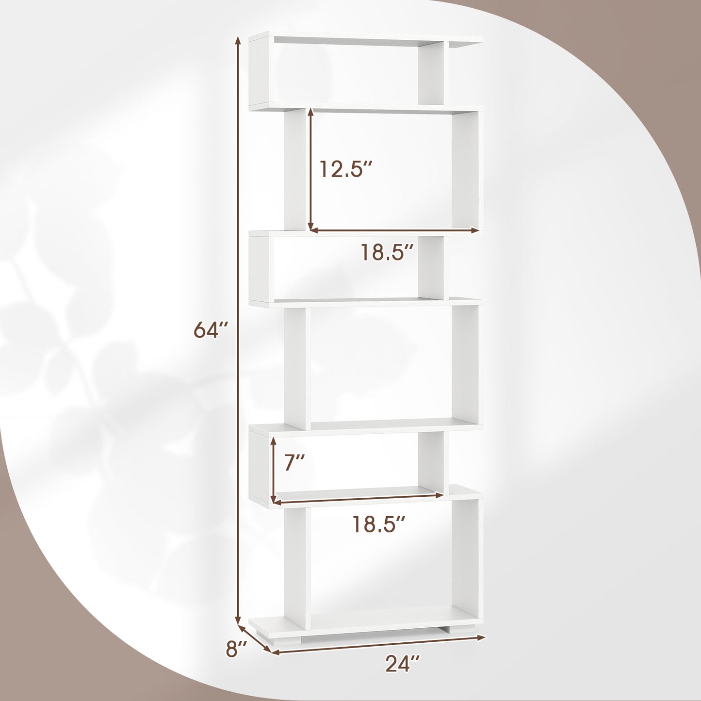 6-Tier Geometric Bookshelf with 2 Anti-Tipping Kits for Home Office-White Kids Crystal