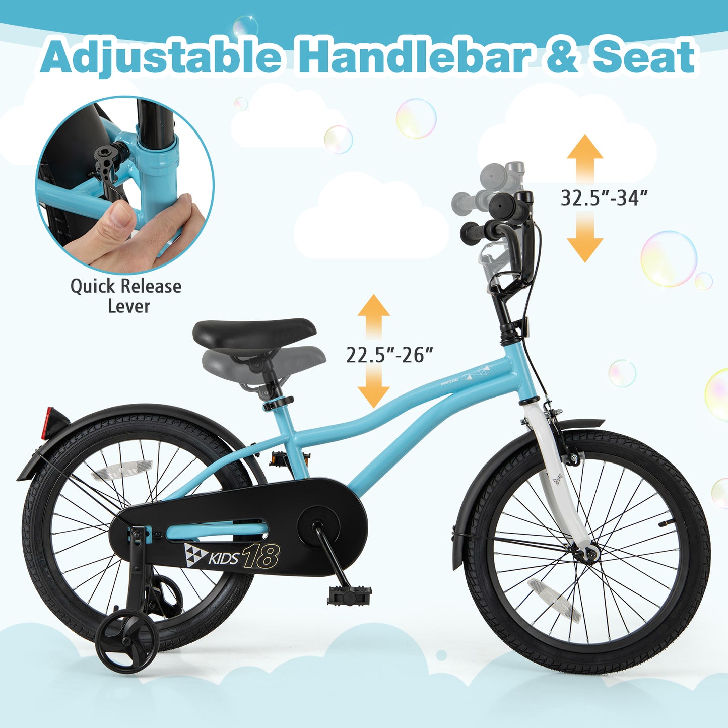 18-Inch Kids Bike for 4-8 Years Old Children Bicycle with Training Wheels Kids Crystal