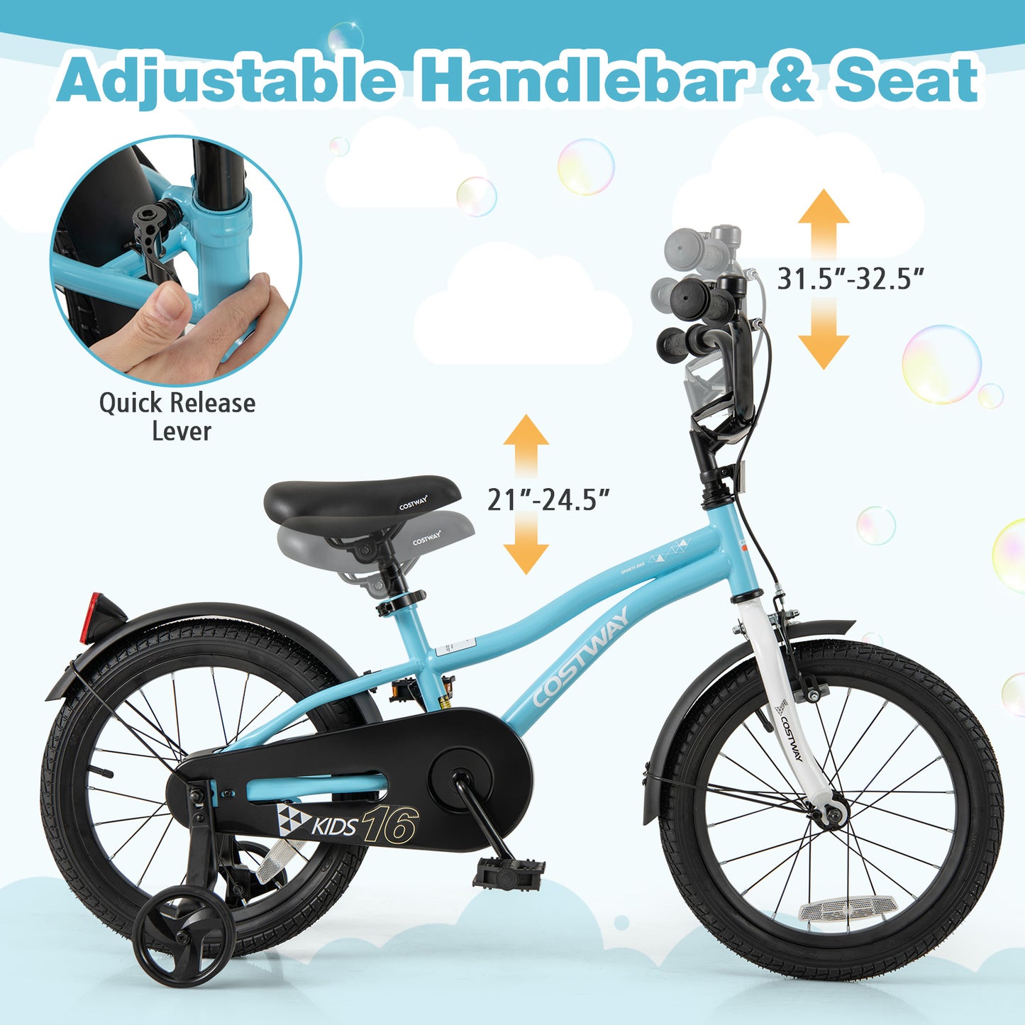 16-Inch Kids Bike for 4-7 Years Old Children Bicycle with Training Wheels Kids Crystal