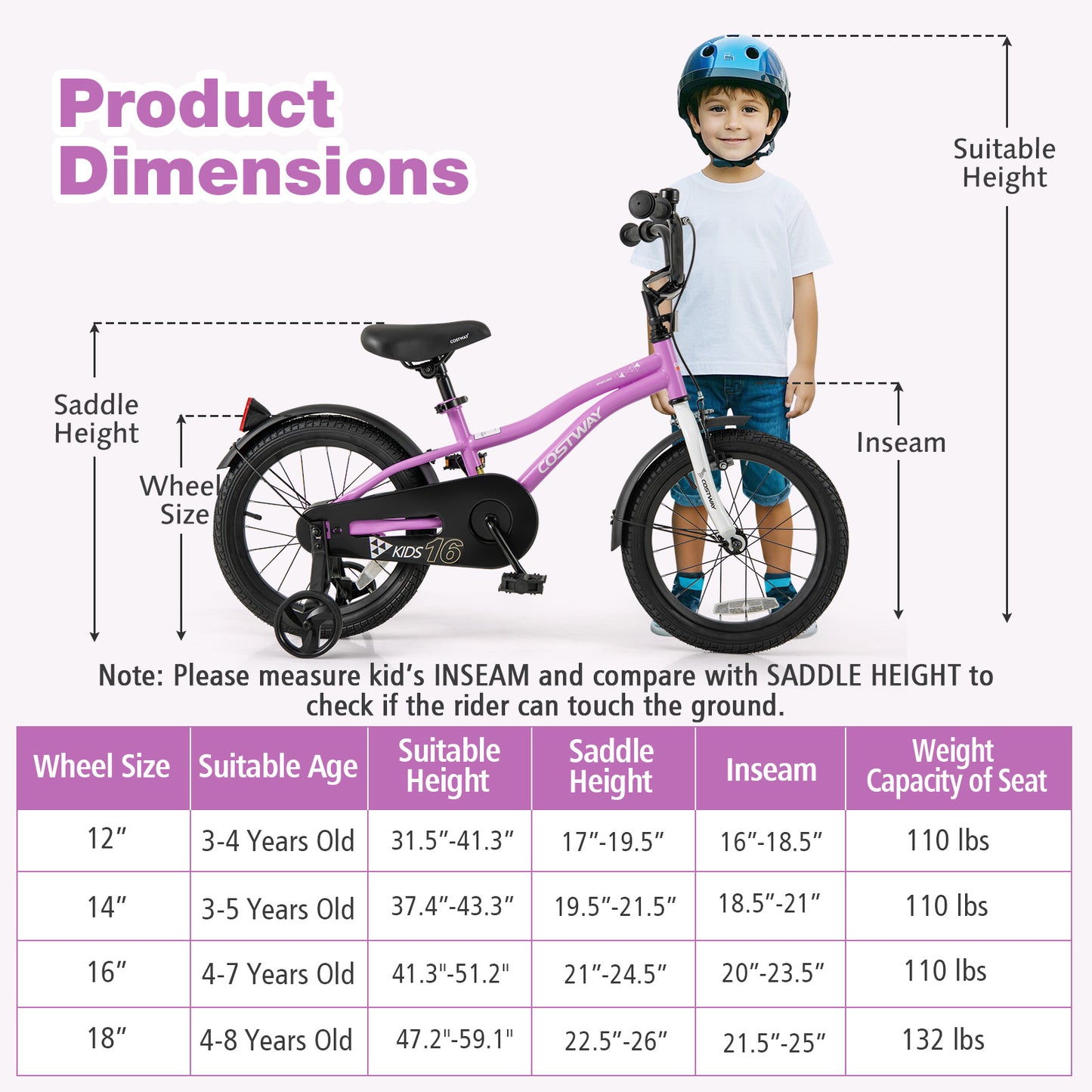 Kids Bike 16-Inch Children Training Bicycle with 2 Brake for 4-7 Years Old Kids Crystal