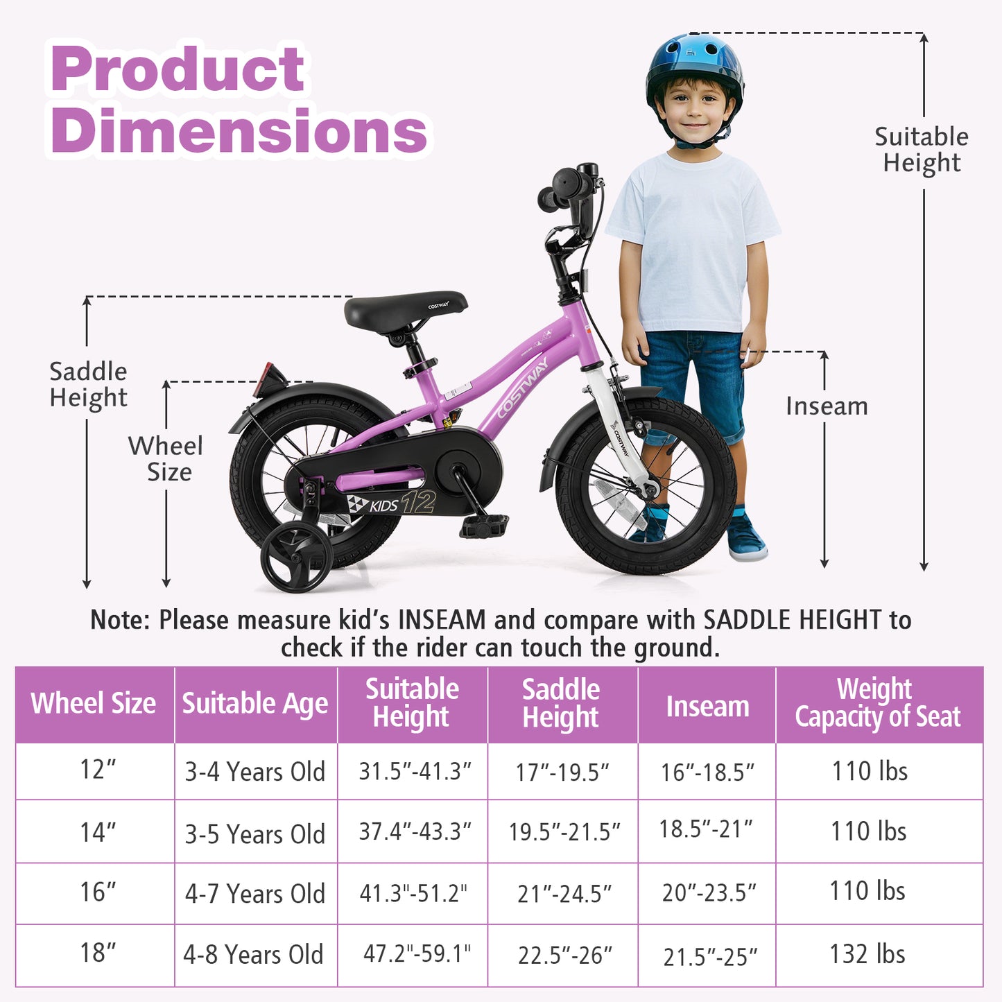Kids Bike 12-Inch Children Training Bicycle with 2 Brake for 3-4 Years Old Kids Crystal