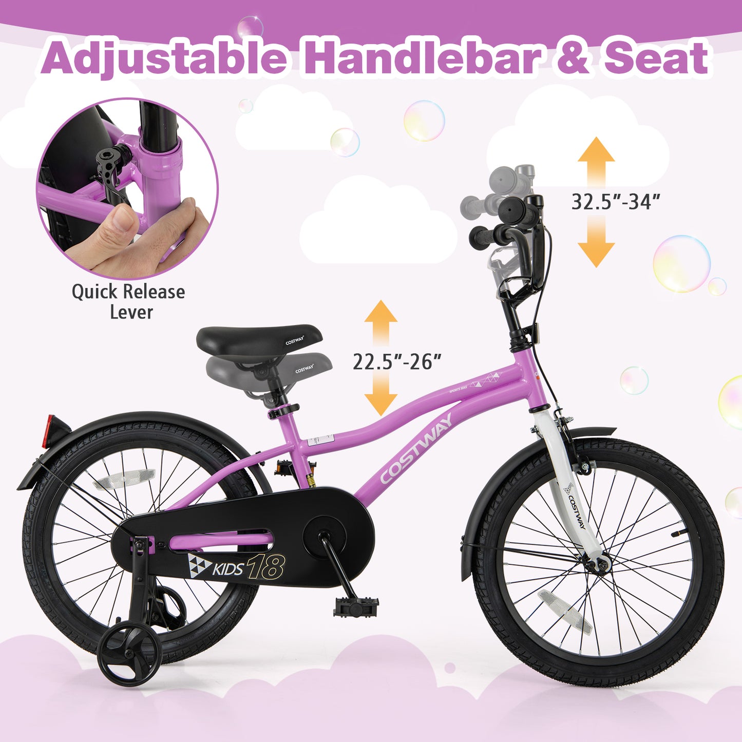 Kids Bike 18-Inch Children Training Bicycle with 2 Brake for 4-8 Years Old Kids Crystal