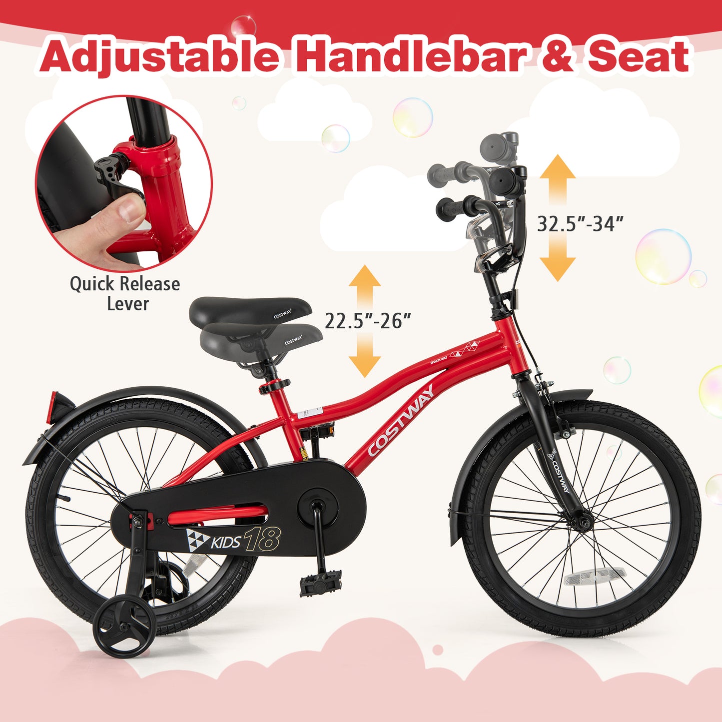 18 Inch Kids Bike Adjustable Bicycle with Reflectors and Bell for 4-8 Years Old Kids Crystal