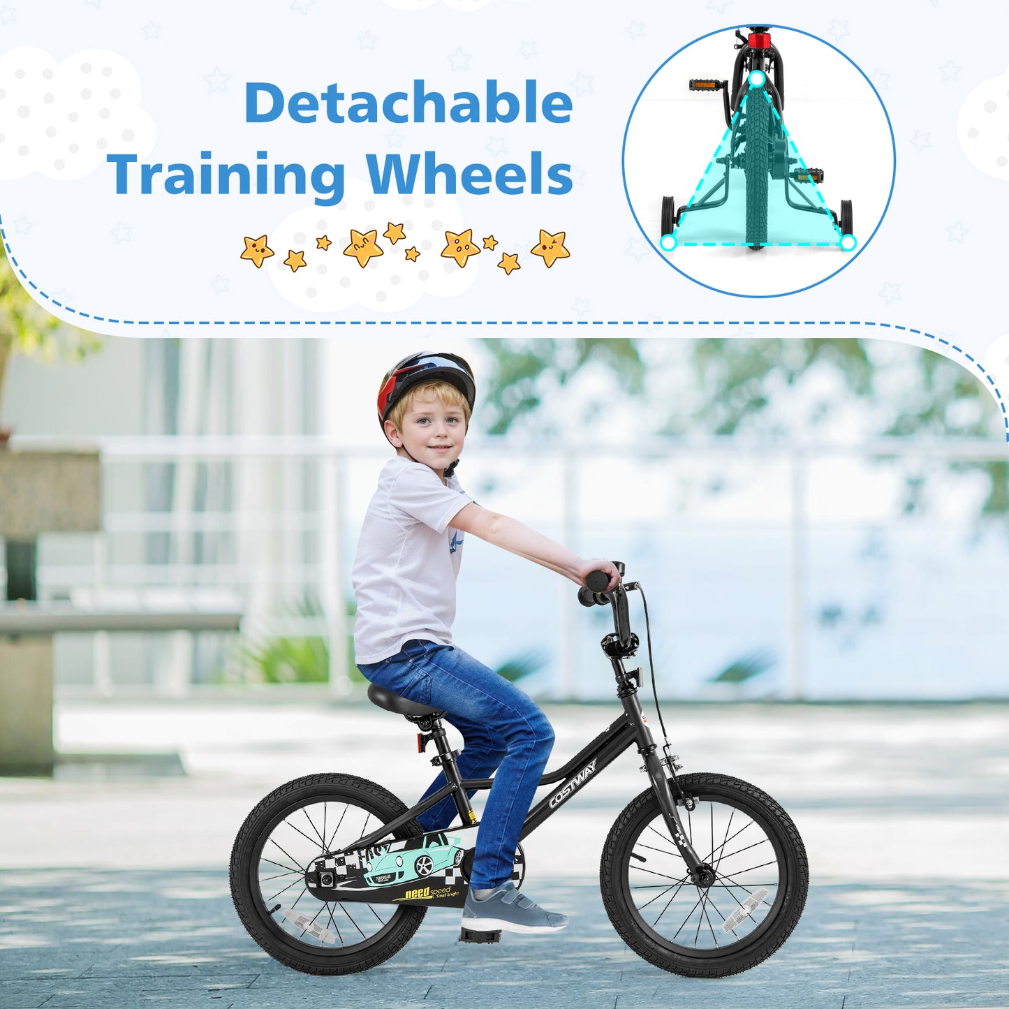 16 Inch Kids Bike Adjustable for 4-7 Years Old with Low-Step Frame Kids Crystal