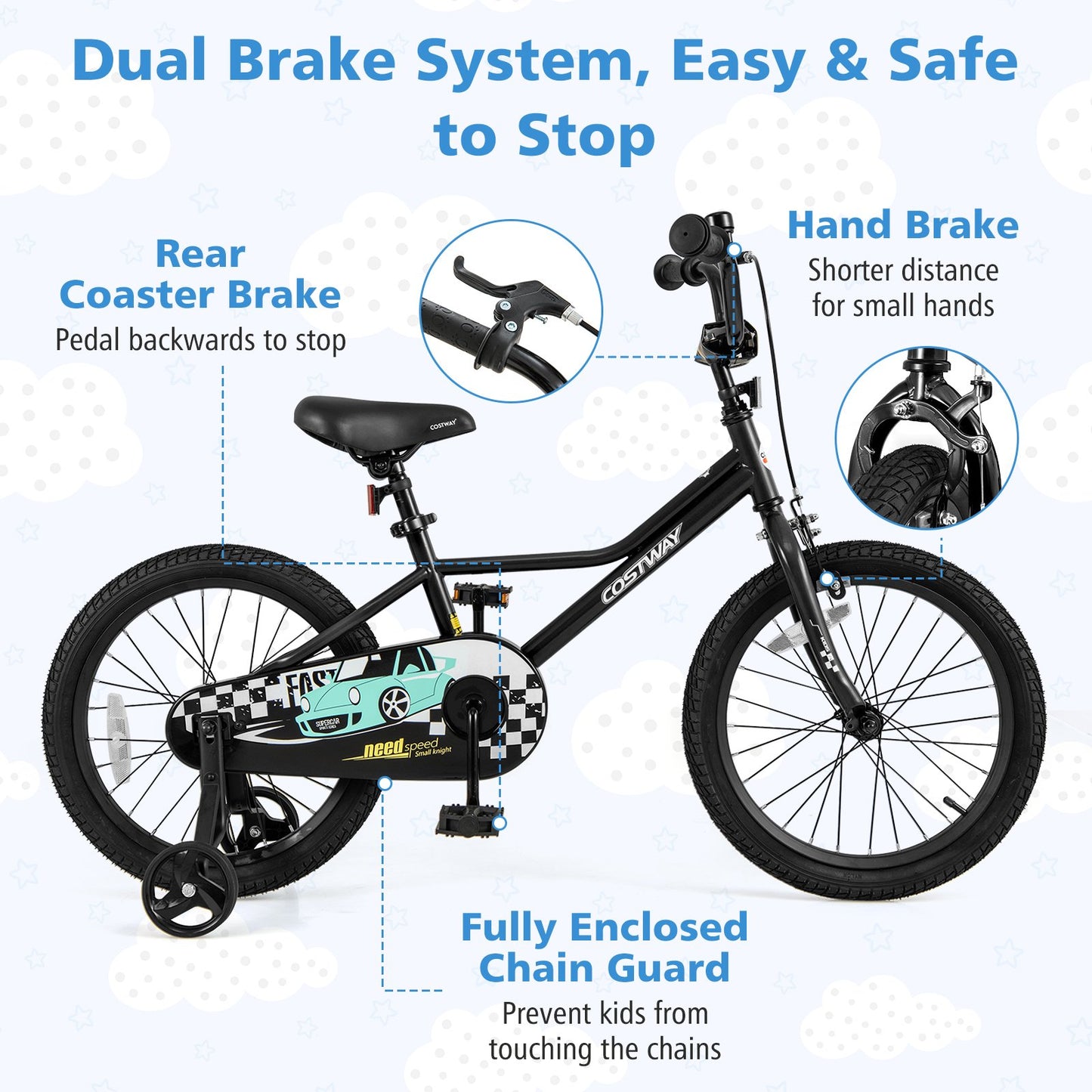 18 Inch Kids Bike Adjustable for 4-8 Years Old with Low-Step Frame Kids Crystal