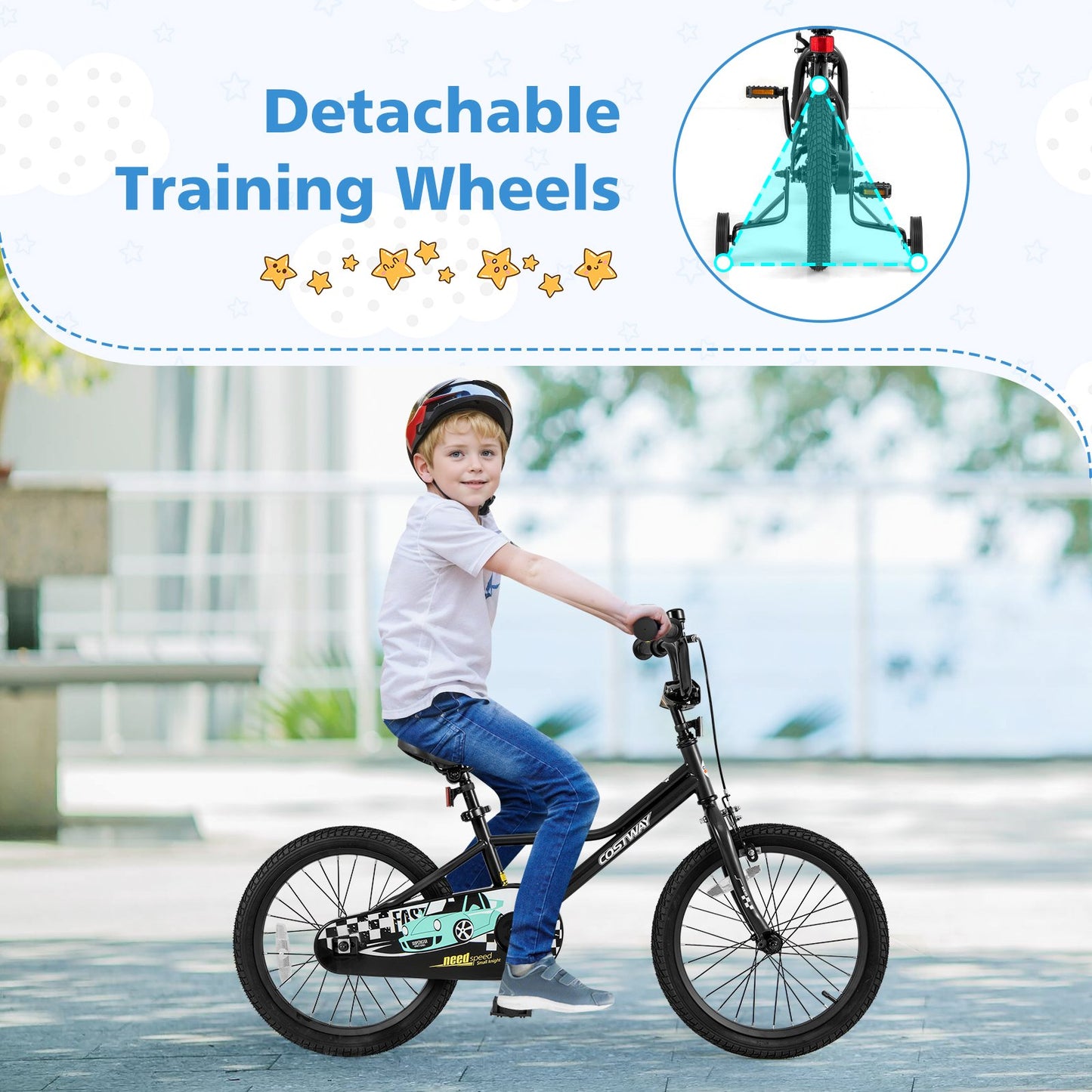 18 Inch Kids Bike Adjustable for 4-8 Years Old with Low-Step Frame Kids Crystal