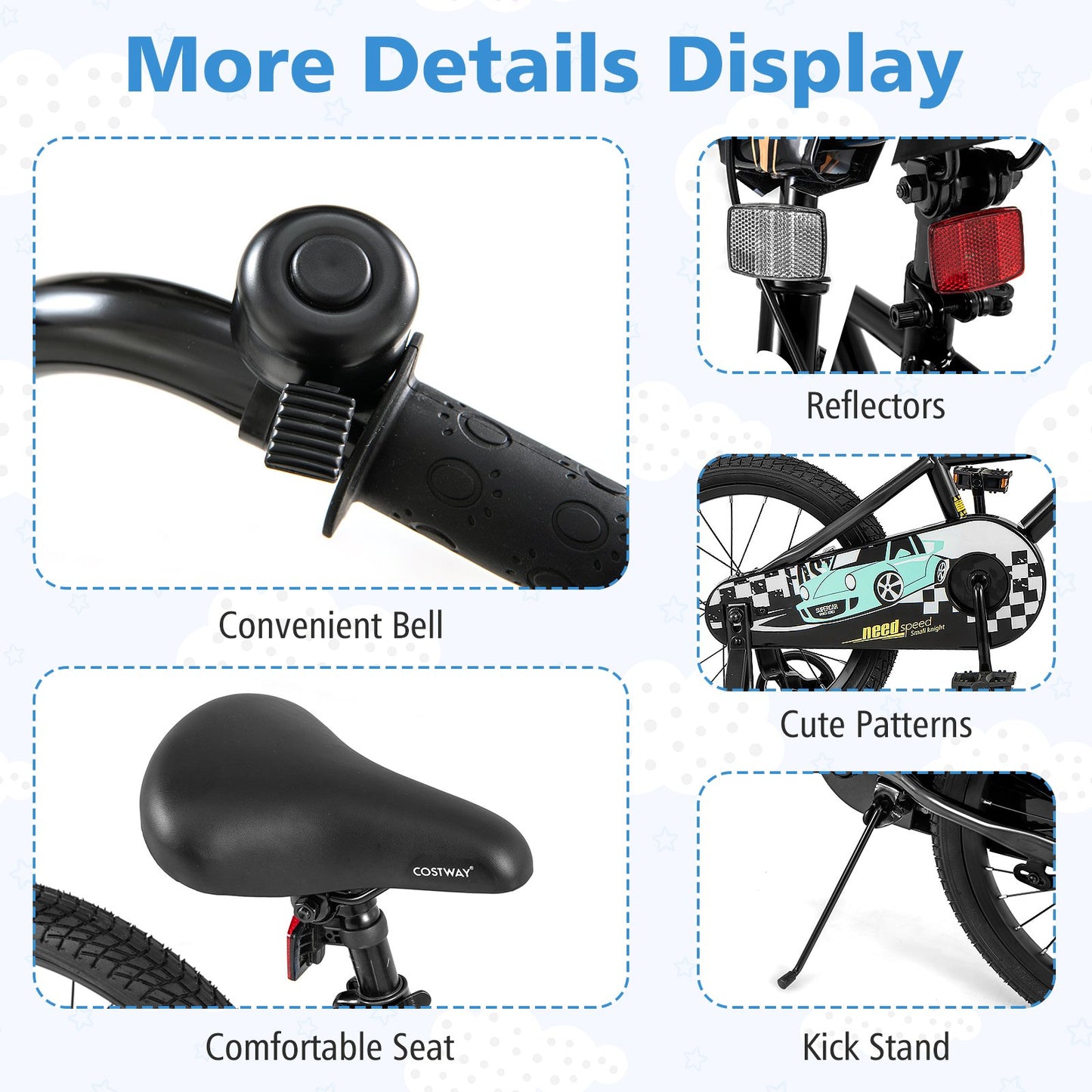 18 Inch Kids Bike Adjustable for 4-8 Years Old with Low-Step Frame Kids Crystal