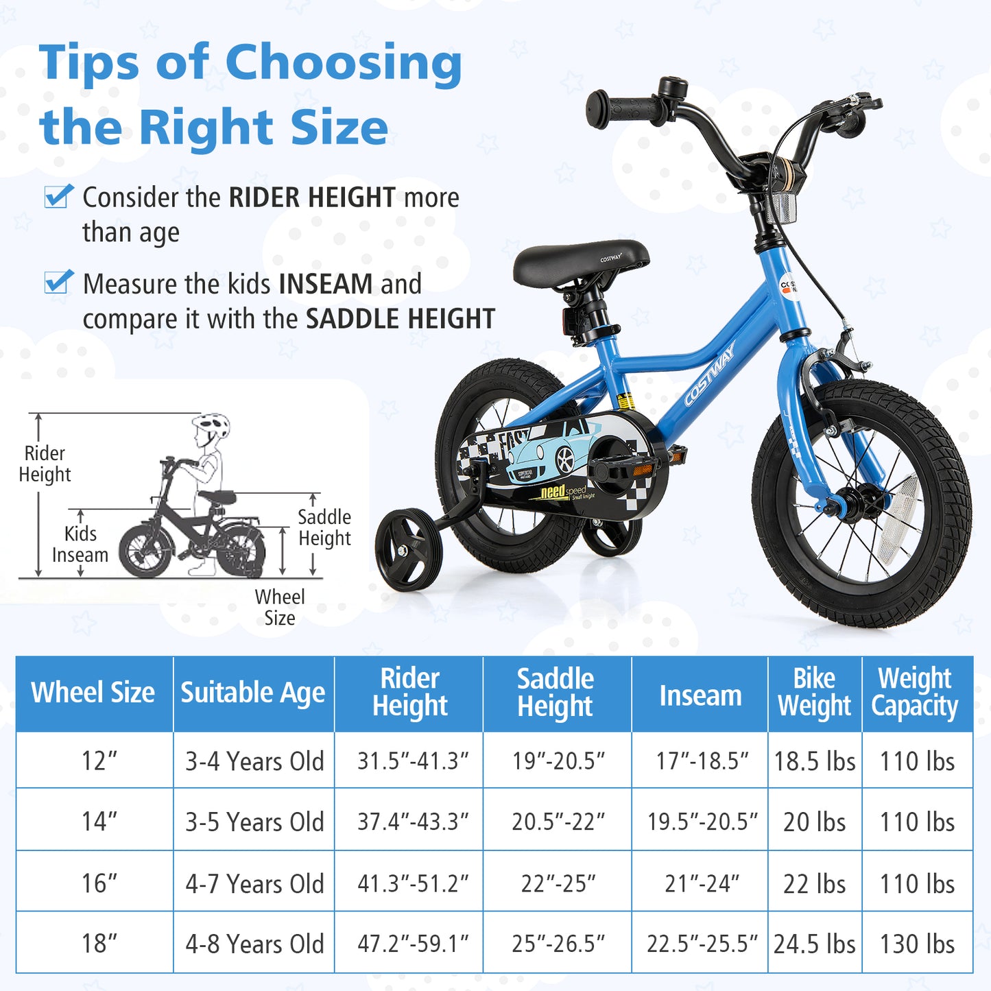 12 Inch Kids Bike with Removable Training Wheels for Aged 3-4 Years Old Kids Crystal