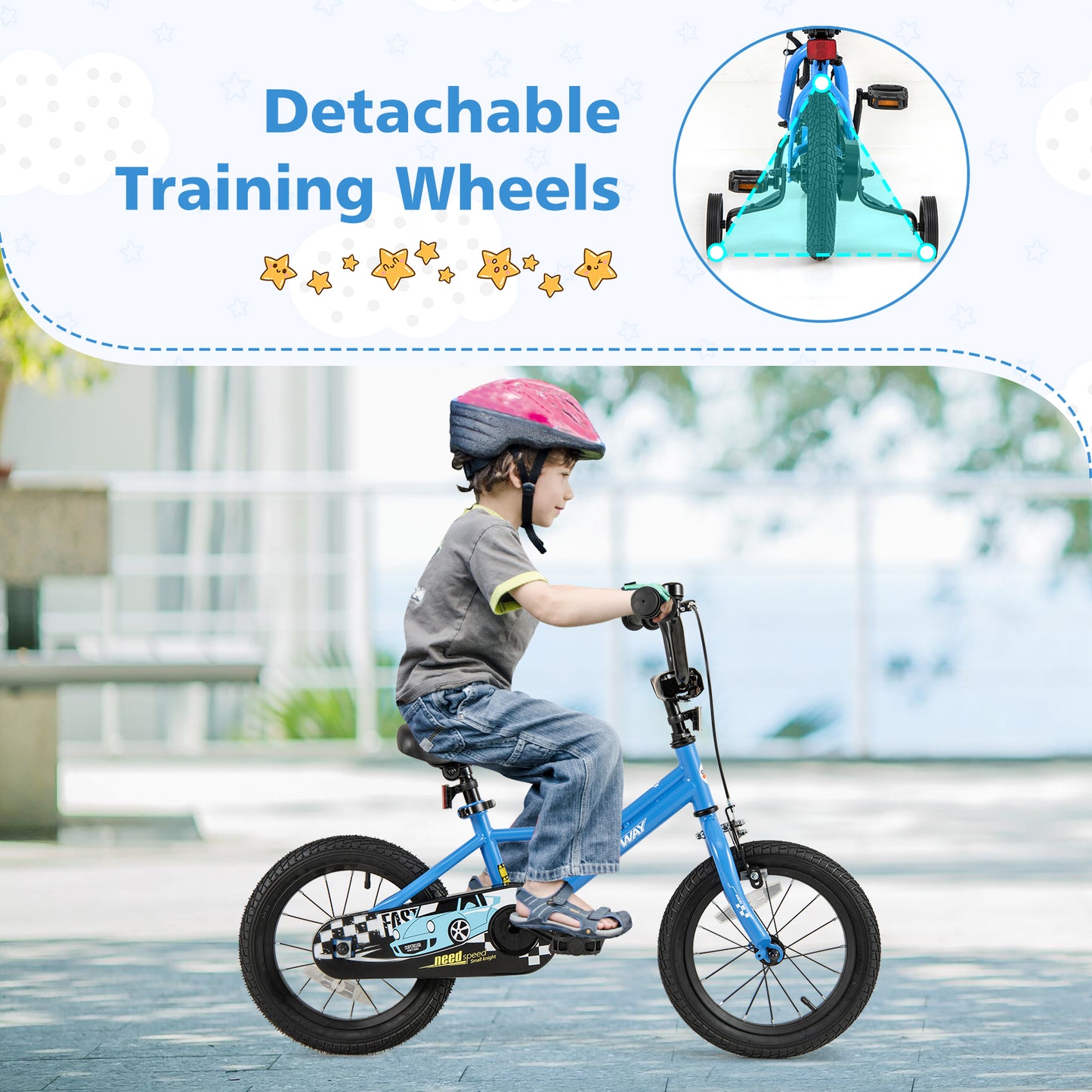 14 Inch Kids Bike with Removable Training Wheels for Aged 3-5 Years Old Kids Crystal