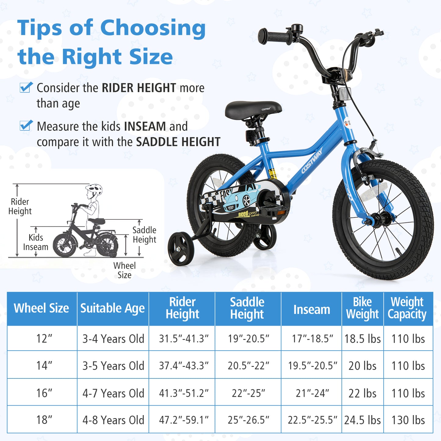14 Inch Kids Bike with Removable Training Wheels for Aged 3-5 Years Old Kids Crystal