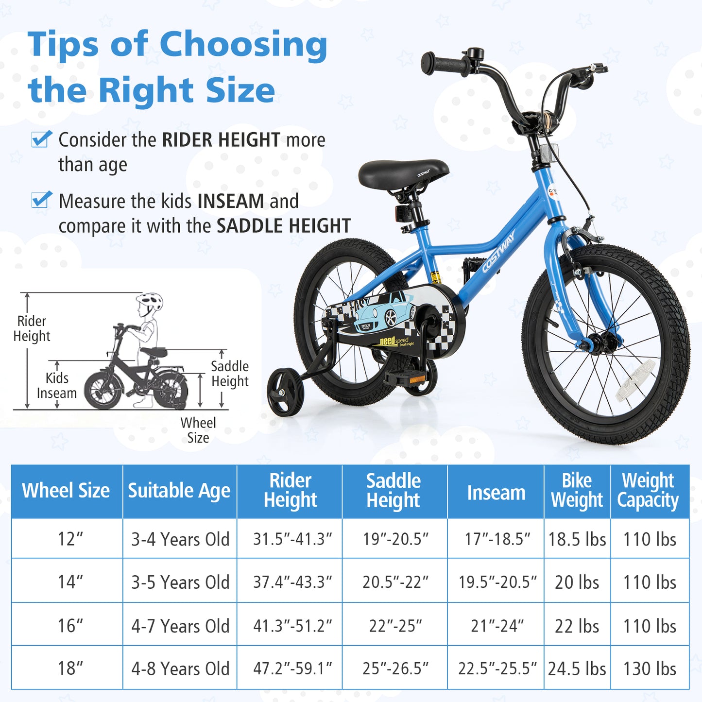 16 Inch Kids Bike with Removable Training Wheels for Aged 4-7 Years Old Kids Crystal