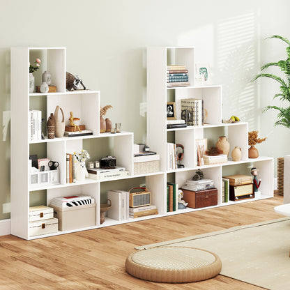 4-Tier Bookshelf Stair Bookcase with 6 Cubes Display Rack-White