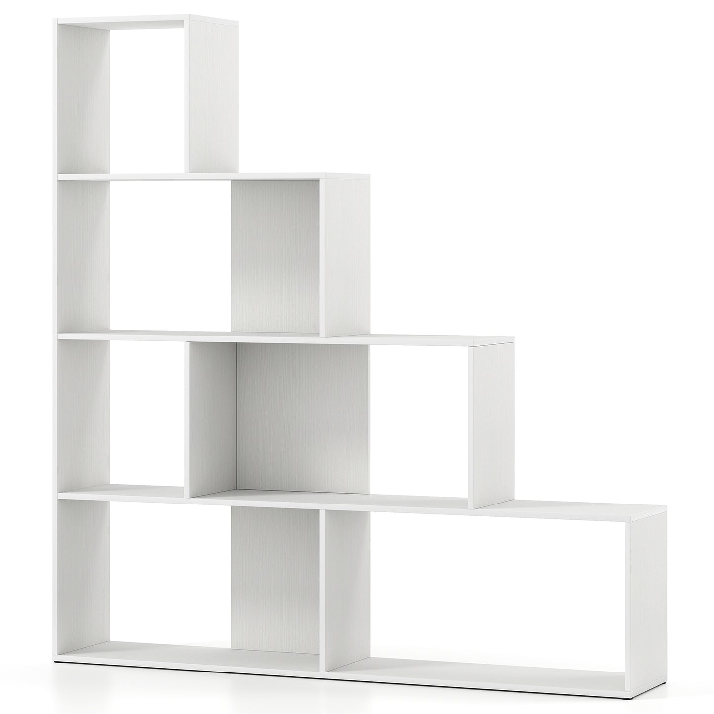 4-Tier Bookshelf Stair Bookcase with 6 Cubes Display Rack-White Kids Crystal