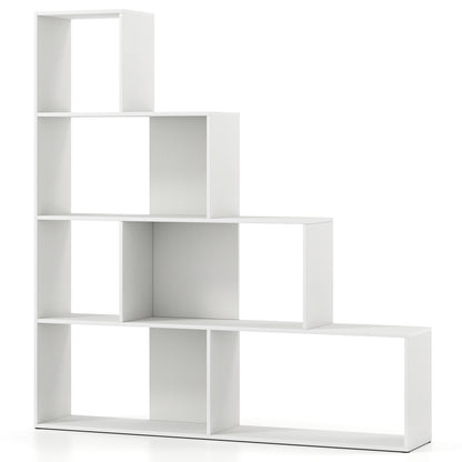 4-Tier Bookshelf Stair Bookcase with 6 Cubes Display Rack-White