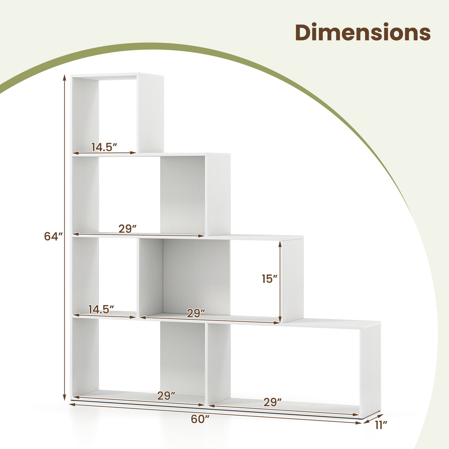4-Tier Bookshelf Stair Bookcase with 6 Cubes Display Rack-White Kids Crystal