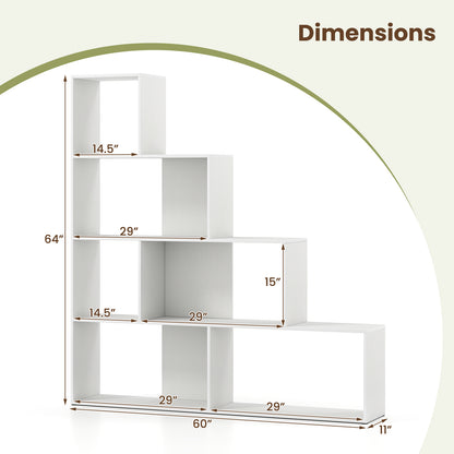 4-Tier Bookshelf Stair Bookcase with 6 Cubes Display Rack-White