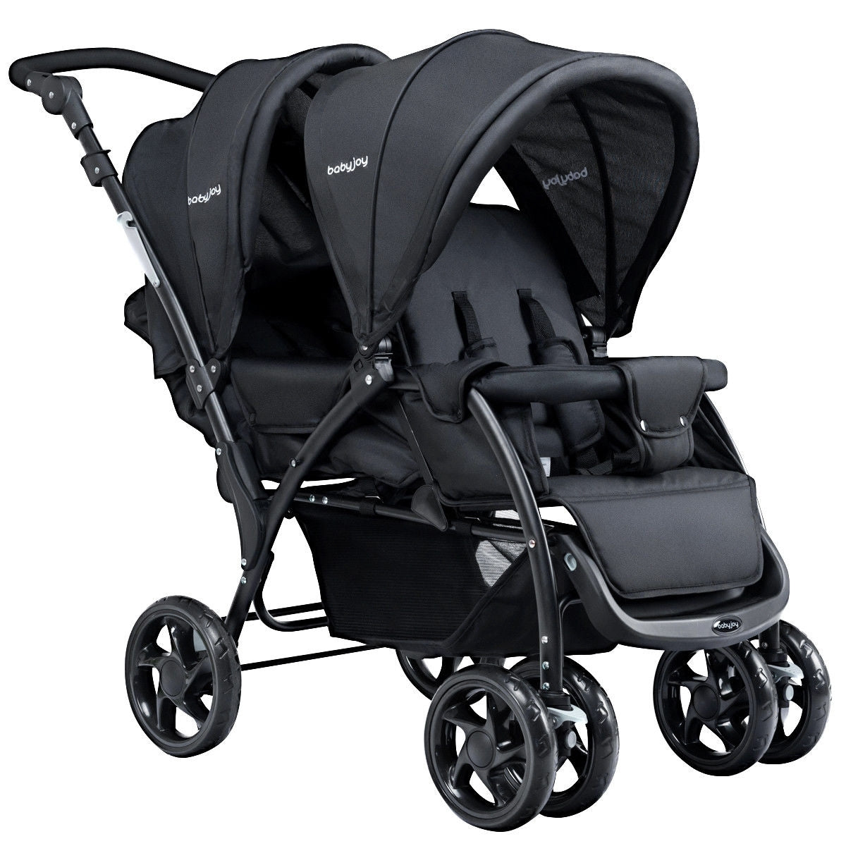 Foldable Lightweight Front Back Seats Double Baby Stroller-Black Kids Crystal