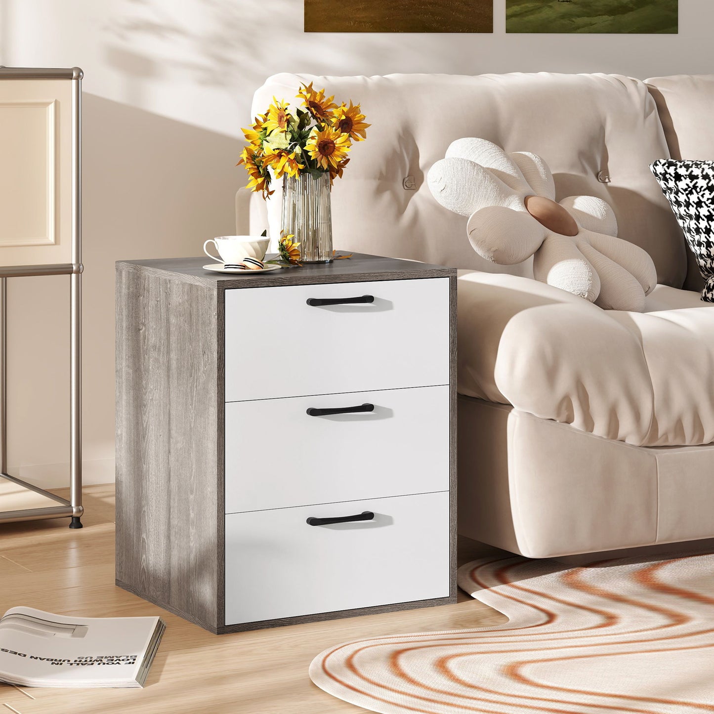 Modern Dresser Nightstand with 3 Slide-Out Drawers Kids Crystal