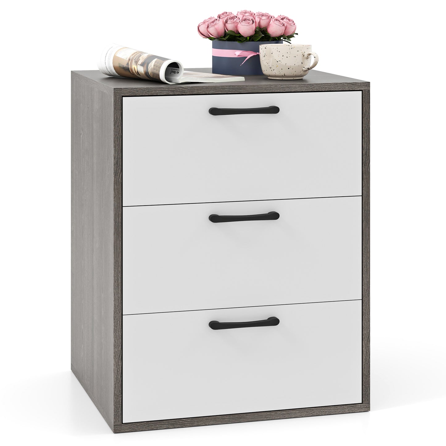 Modern Dresser Nightstand with 3 Slide-Out Drawers Kids Crystal