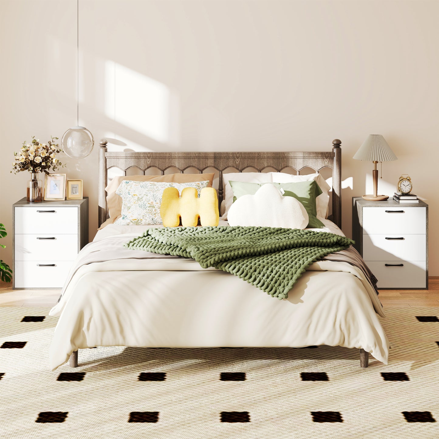 Modern Dresser Nightstand with 3 Slide-Out Drawers Kids Crystal