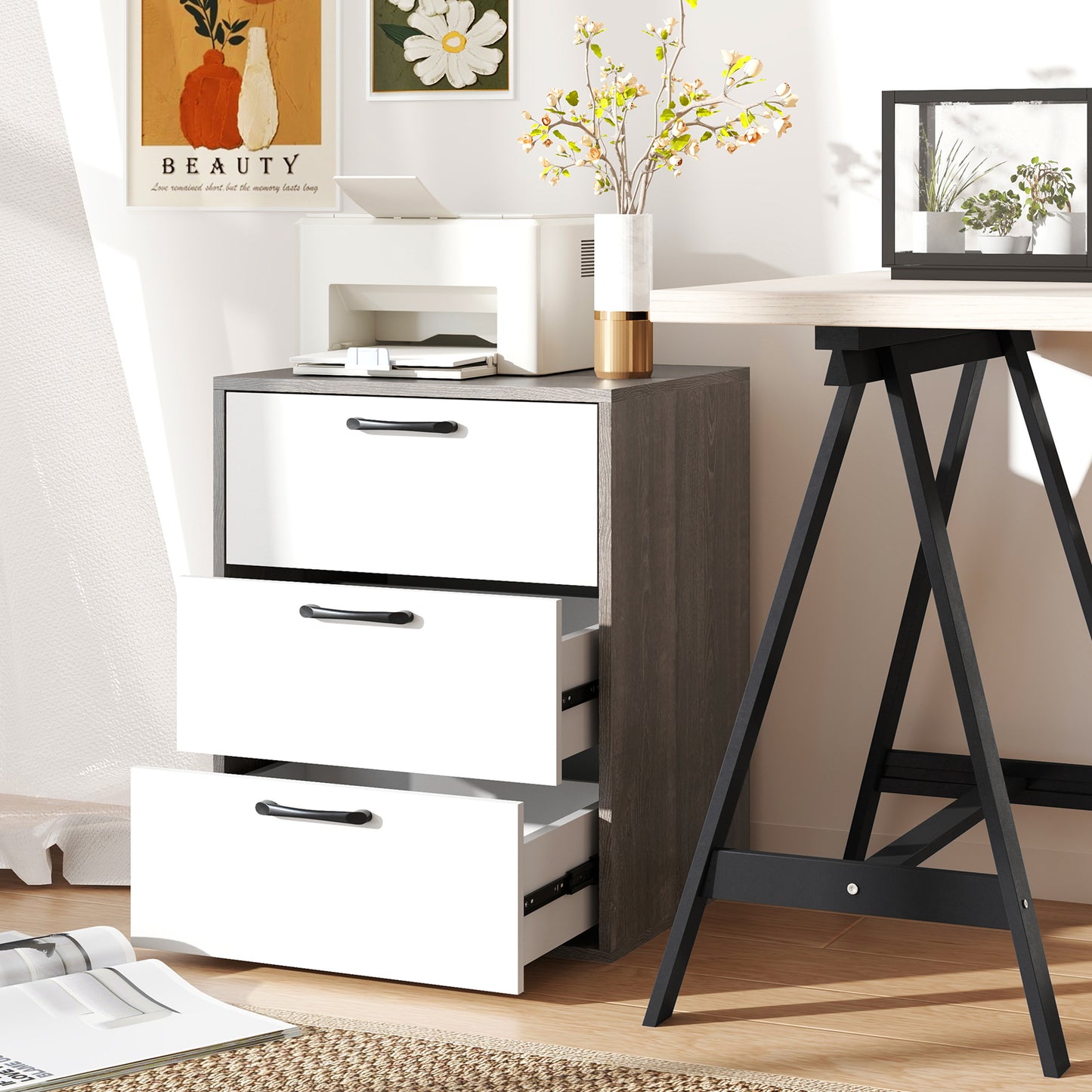 Modern Dresser Nightstand with 3 Slide-Out Drawers Kids Crystal