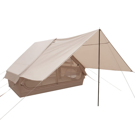 4-6 People Inflatable Camping Tent with Porch and Carrying Bag-Beige Kids Crystal