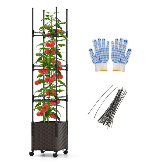87 Inch Tall Raised Garden Bed with Plant Box Trellis and Lockable Wheels Adjustable Height Kids Crystal