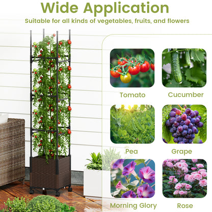 87 Inch Tall Raised Garden Bed with Plant Box Trellis and Lockable Wheels Adjustable Height