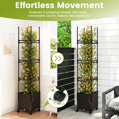87 Inch Tall Raised Garden Bed with Plant Box Trellis and Lockable Wheels Adjustable Height