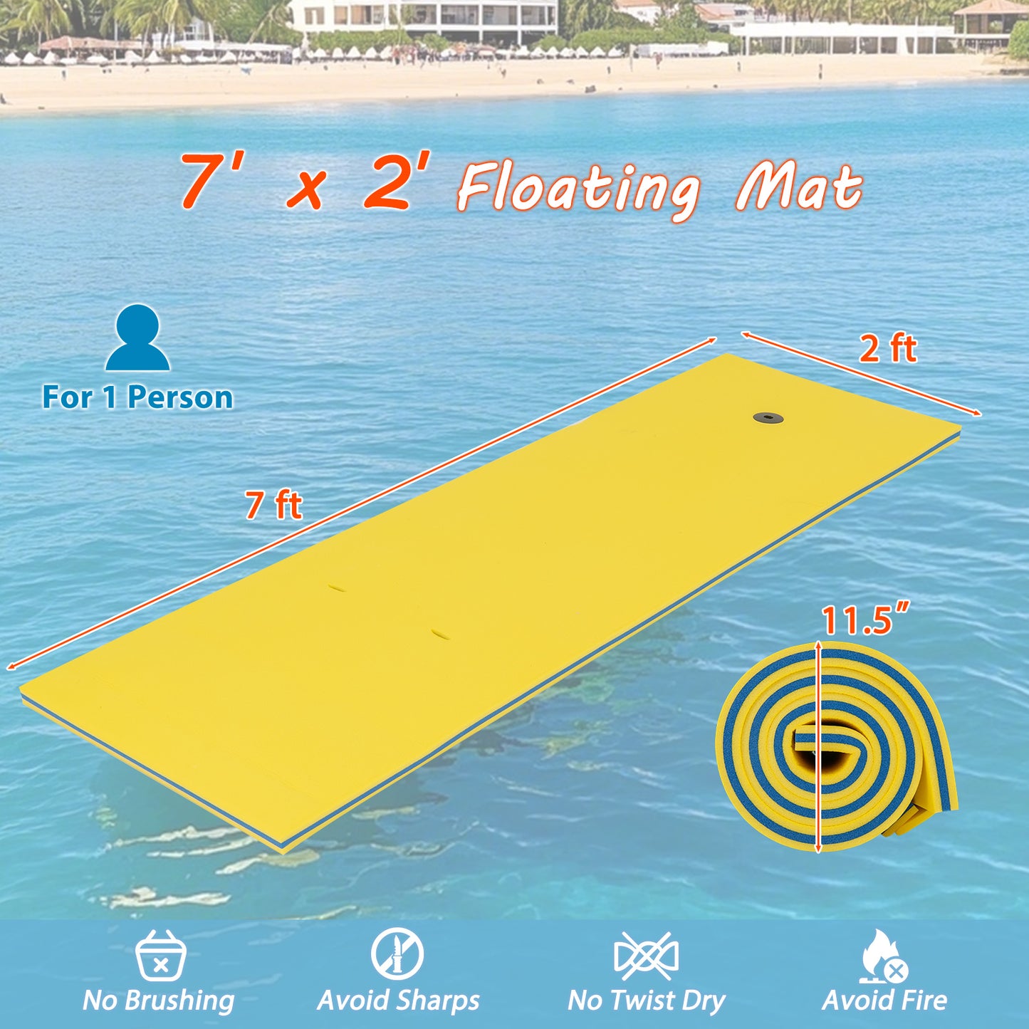 3-layer Tear-resistant Relaxing Foam Floating Pad-Yellow Kids Crystal