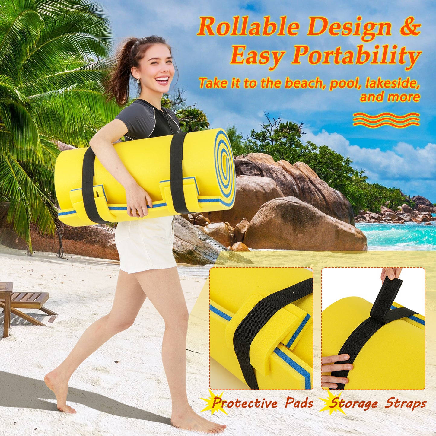 3-layer Tear-resistant Relaxing Foam Floating Pad-Yellow Kids Crystal