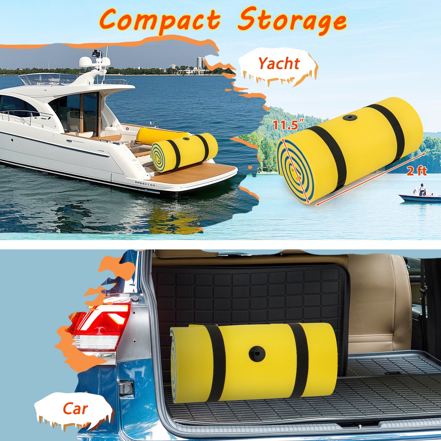 3-layer Tear-resistant Relaxing Foam Floating Pad-Yellow Kids Crystal