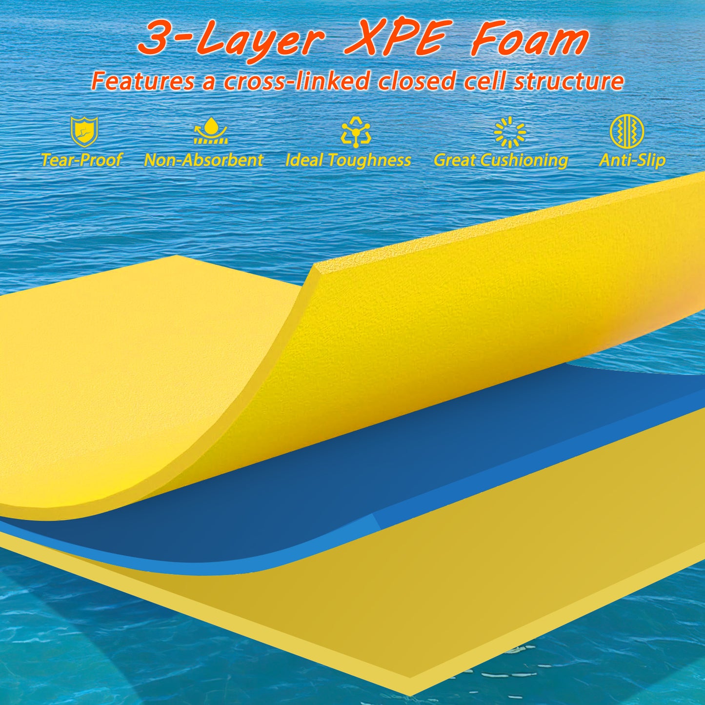 3-layer Tear-resistant Relaxing Foam Floating Pad-Yellow Kids Crystal