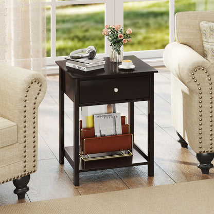 Wooden Storage Shelf with Drawer for Bedroom and Living Room-Brown