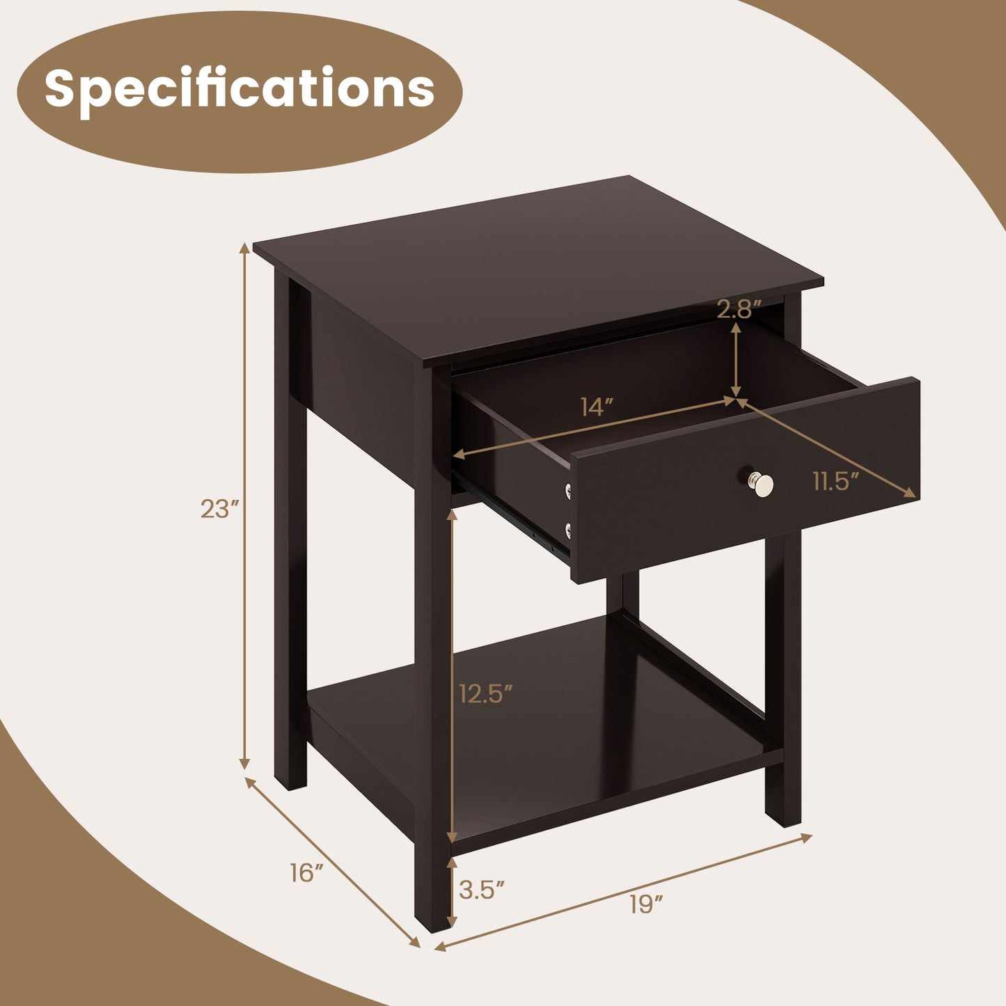 Wooden Storage Shelf with Drawer for Bedroom and Living Room-Brown Kids Crystal