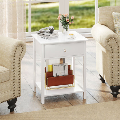 Wooden Storage Shelf with Drawer for Bedroom and Living Room-White